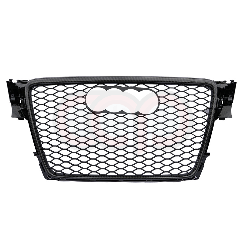 2009-2012 Audi RS4 Honeycomb Grille | B8 Audi A4/S4 | Real Carbon Fiber Plain - Real Carbon Frame Black Mesh