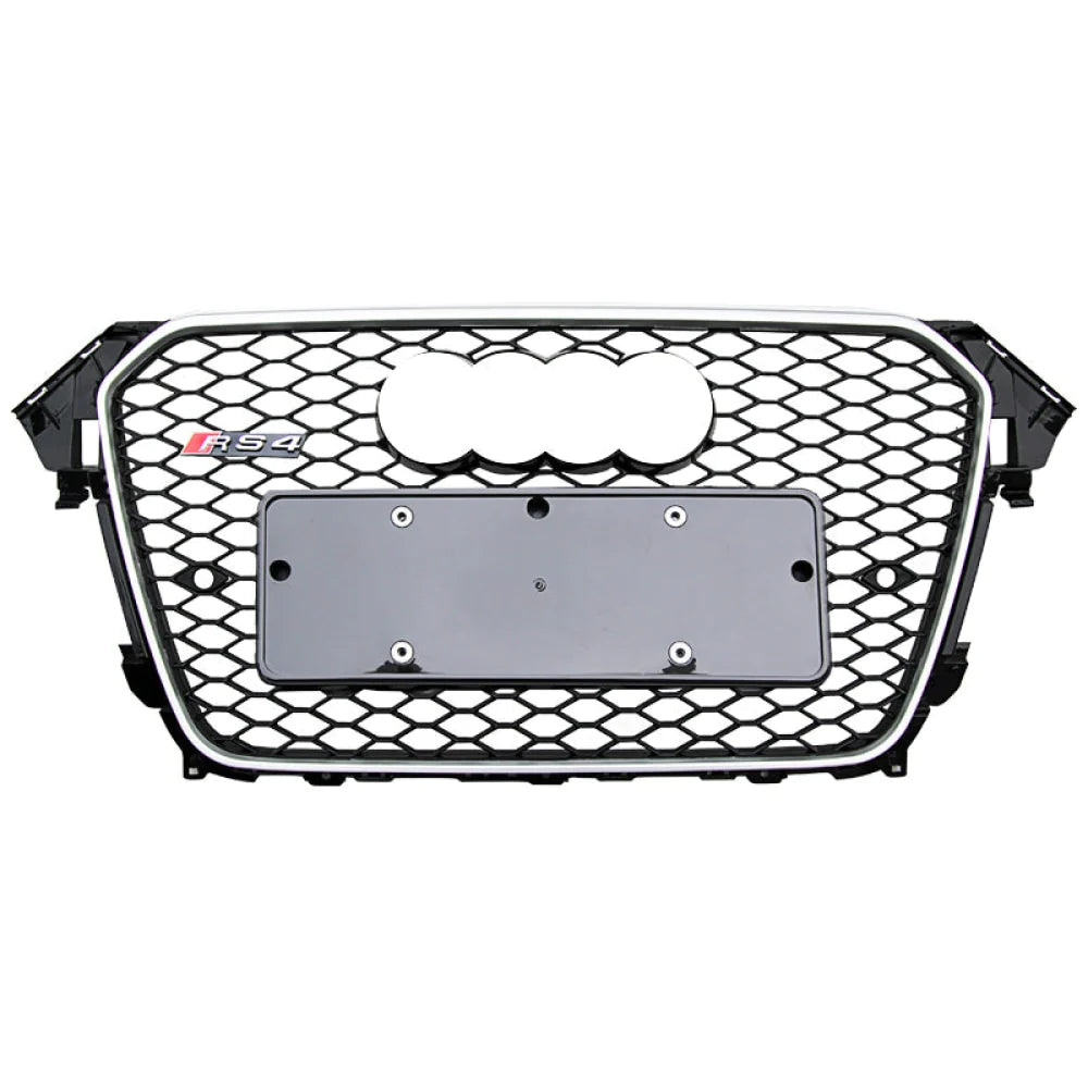 2013 Audi RS4 Honeycomb Grille Silver Frame With No Quattro Badge Black Mesh