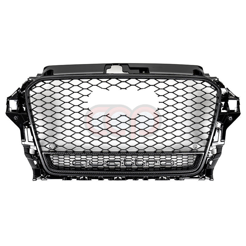 2014-2016 Audi RS3 Honeycomb Grille - Quattro | 8V Audi A3/S3 Carbon Frame Black Mesh Carbon Lower Frame
