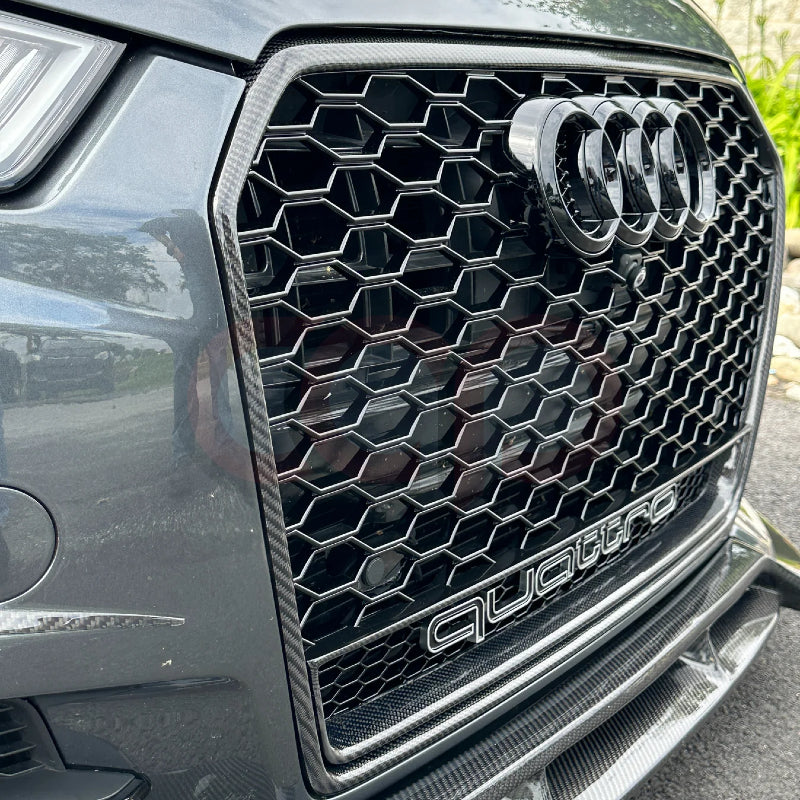 2016-2018 Audi RS6 Honeycomb Grille | C7.5 Audi A6/S6 | Real Carbon Fiber Quattro - Real Carbon Fiber Frame Black Mesh Real Carbon Fiber Lower Frame No Front Camera