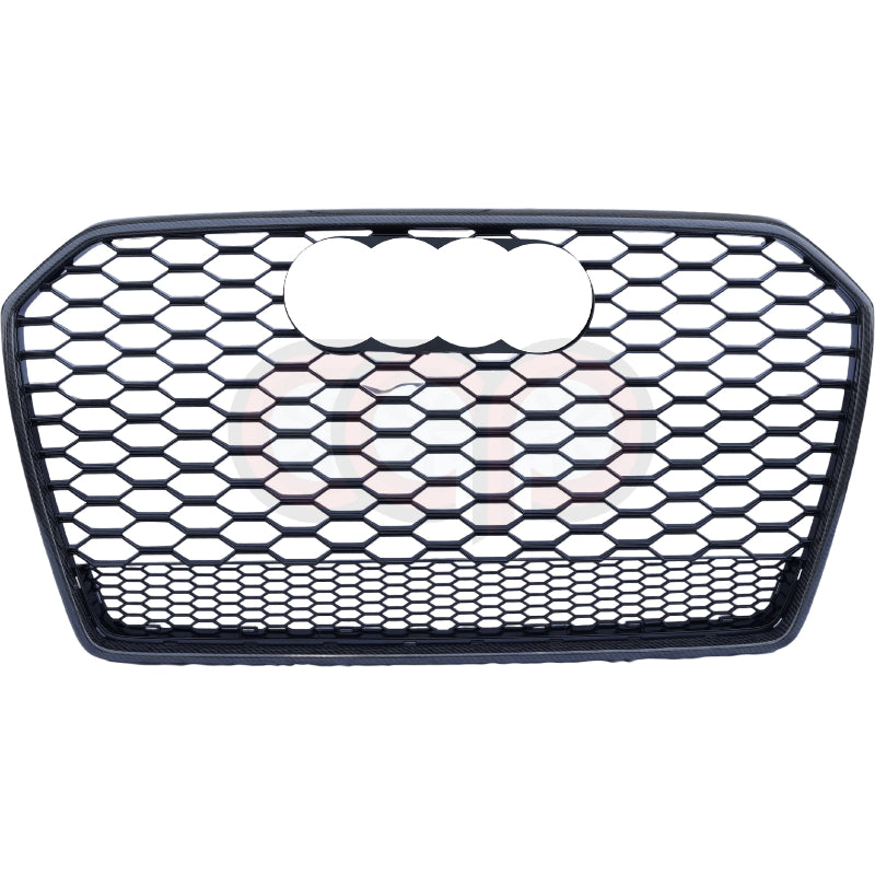 2016-2018 Audi RS6 Honeycomb Grille | C7.5 Audi A6/S6 | Real Carbon Fiber Quattro - Real Carbon Fiber Frame Black Mesh Real Carbon Fiber Lower Frame Yes Front Camera