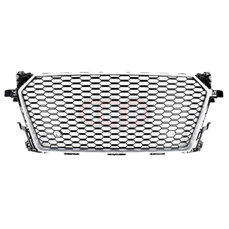 2016-2024 Audi TTRS Honeycomb Silver Frame Grille | MK3 8S TT/TTS - V2 Silver Frame Black Mesh