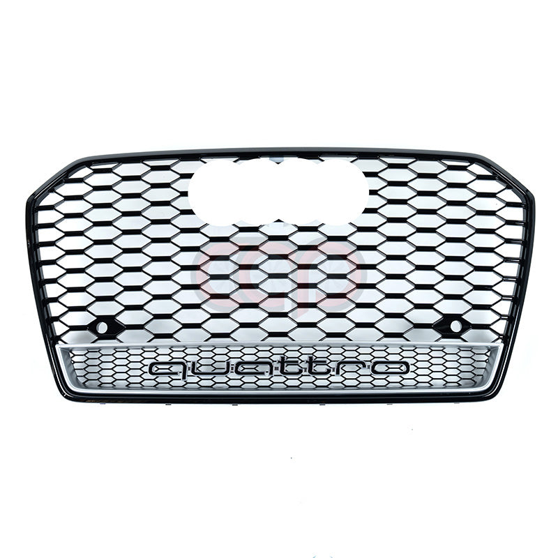2016-2018 Audi RS6 Honeycomb Grille Quattro | C7.5 Audi A6/S6 Black Frame Black Mesh Silver Lower Frame