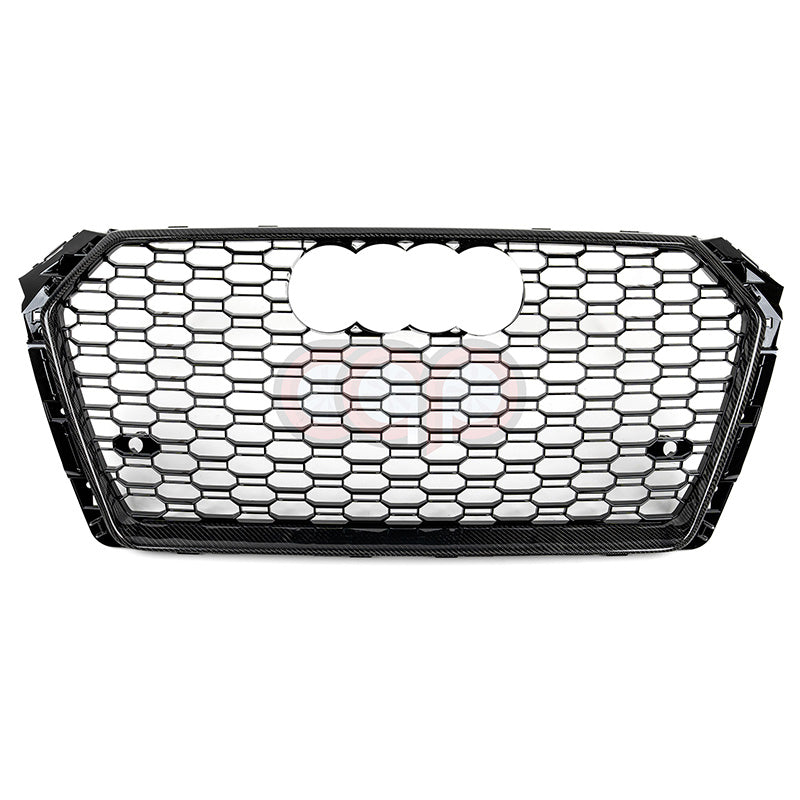 2017-2019 Audi RS4 Honeycomb Grille | B9 Audi A4/S4 | Real Carbon Fiber Plain - Real Carbon Fiber Frame Black Honeycomb Mesh