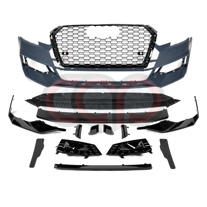 2017-2019 B9 Audi A4/S4 CAP Front Bumper | B9 RS4 Bumper - V2 RS4 Grille (Black Frame Black Mesh) With ACC