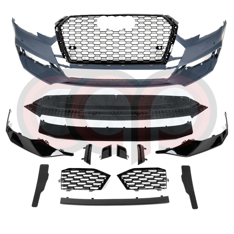 2017-2019 B9 Audi A4/S4 CAP Front Bumper | B9 RS4 Bumper - V2 RS4 Grille (Black Frame Black Mesh) Non ACC
