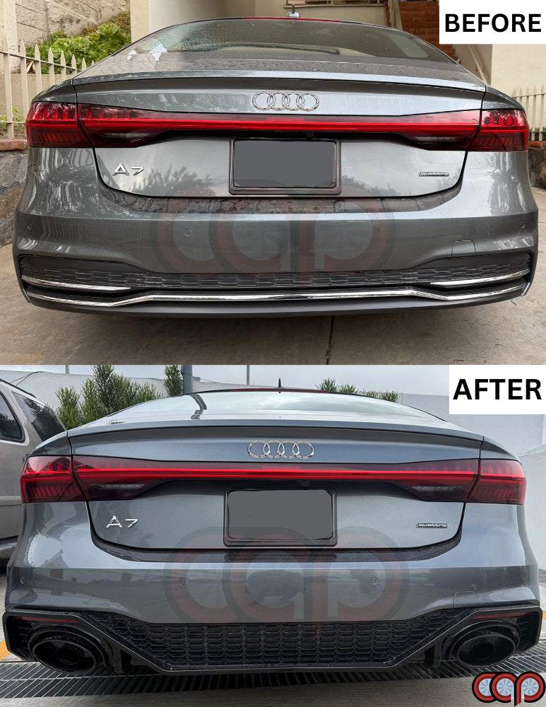 2019-2024 C8 Audi A7 S-Line/S7 - CAP Gloss Black RS7 Style Rear Diffuser with RS Exhaust Tips
