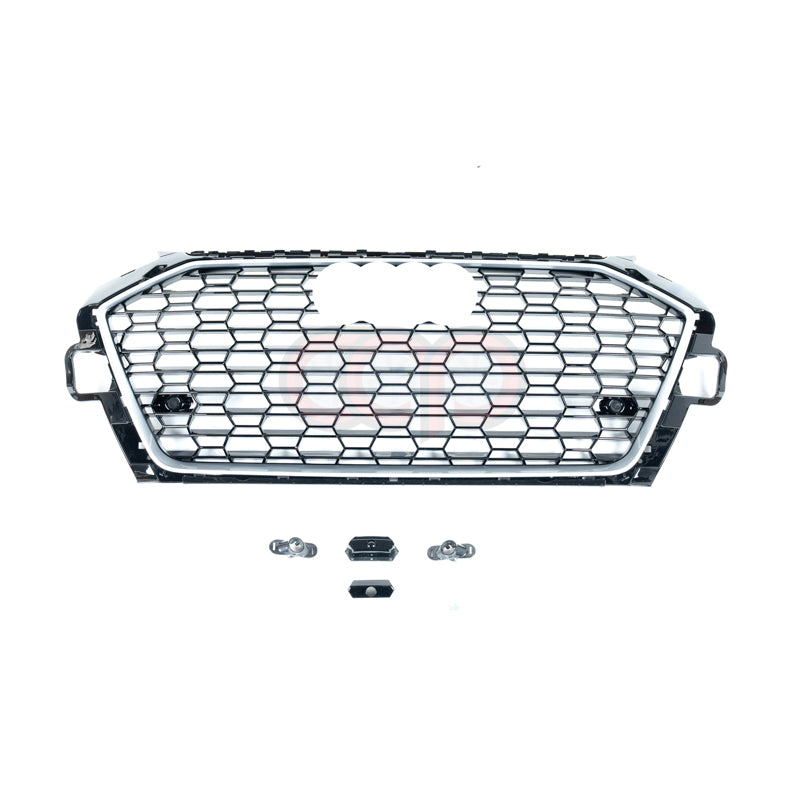 2020-2025 Audi RS4 Honeycomb Silver Frame Grille | B9.5 Audi A4/S4 V2 Silver Frame Black Honeycomb Mesh A4 S-Line or S4