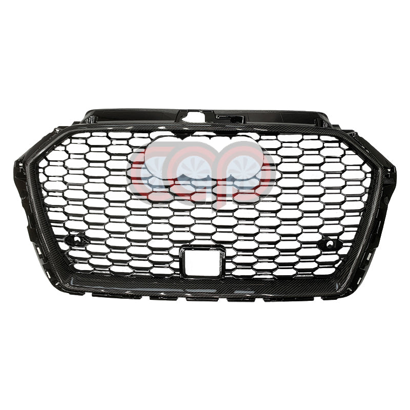 2017-2020 Audi RS3 Honeycomb Grille | 8V.5 Audi A3/S3 | Real Carbon Fiber Real Carbon Frame Black Mesh With ACC