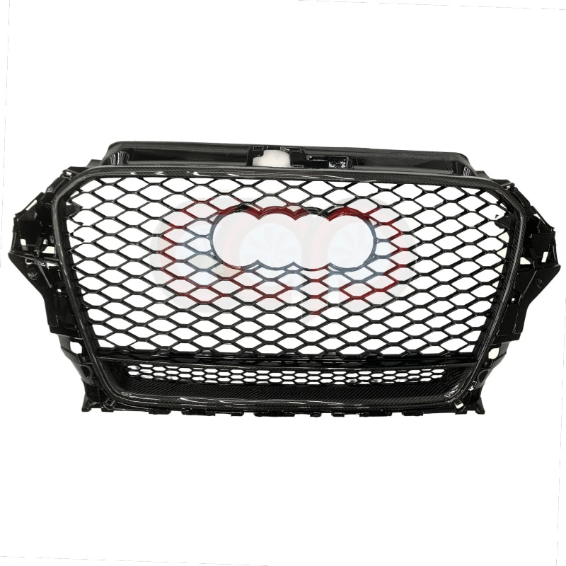 2014-2016 Audi RS3 Honeycomb Grille Quattro | 8V Audi A3/S3 | Real Carbon Fiber Quattro - Real Carbon Frame Black Mesh Real Carbon Lower Frame