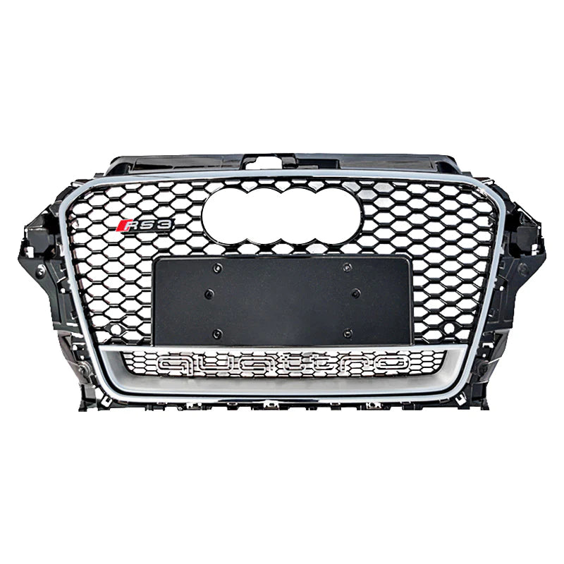 2014-2016 Audi RS3 Honeycomb Grille - Quattro | 8V Audi A3/S3 Chrome Frame Black Mesh Silver Lower Frame