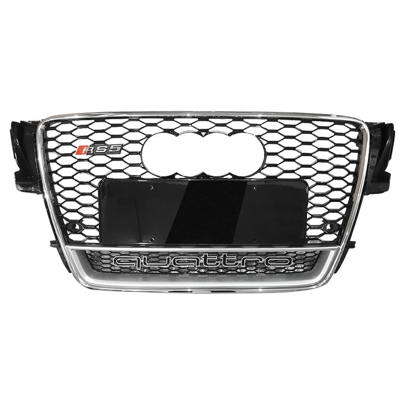 2008-2012 Audi RS5 Honeycomb Grille Quattro | B8 Audi A5/S5 Chrome Frame Black Honeycomb Mesh Silver Lower Frame
