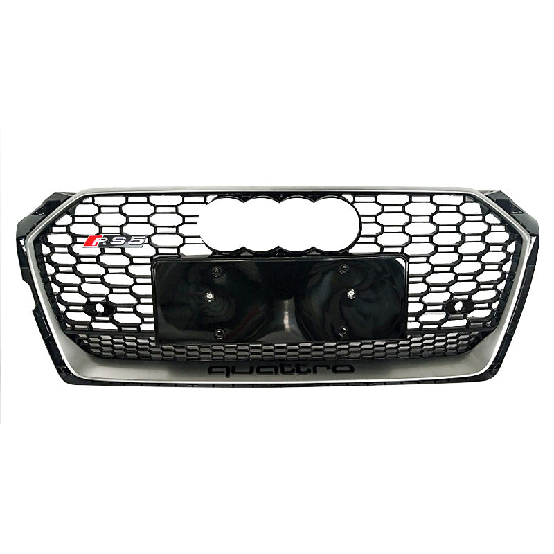 2018-2019 Audi RS5 Honeycomb Lower Frame Grille Silver Frame | B9 Audi A5/S5 Silver Frame Black Mesh with Lower Frame Yes Front Camera