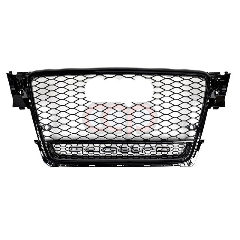2009-2012 Audi RS4 Honeycomb Grille Quattro | B8 Audi A4/S4 Black Frame Black Mesh Black Lower Frame