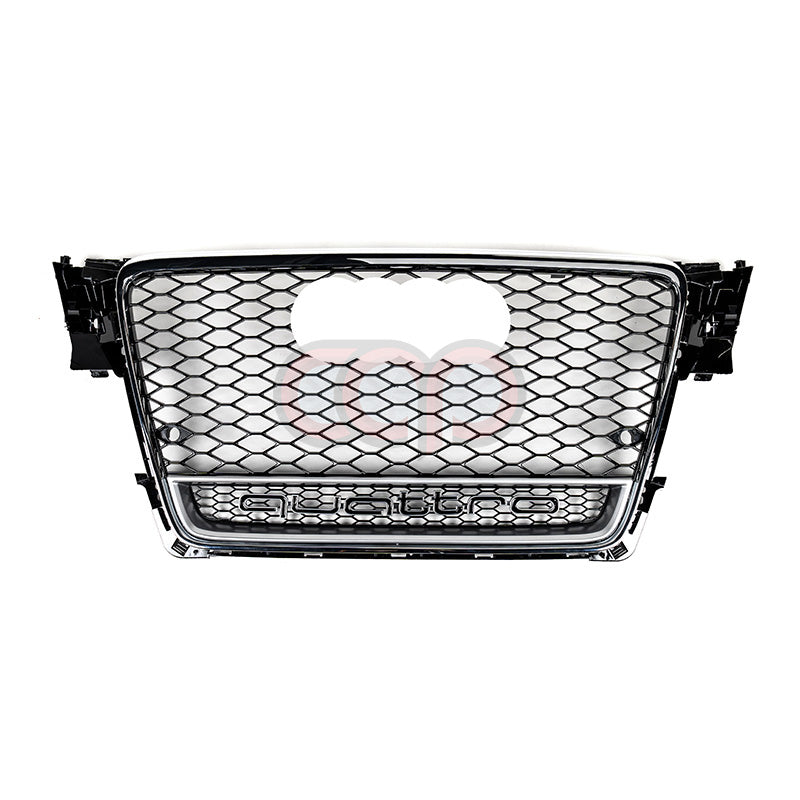 2009-2012 Audi RS4 Honeycomb Grille Quattro | B8 Audi A4/S4 Chrome Frame Black Mesh Silver Lower Frame