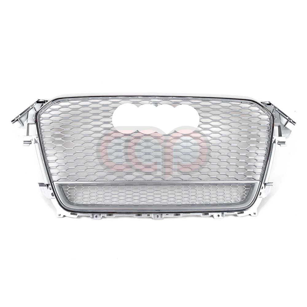 2013-2016 Audi RS4 Honeycomb Grille Quattro | B8.5 Audi A4/S4 Chrome Frame Silver Mesh Silver Lower Frame
