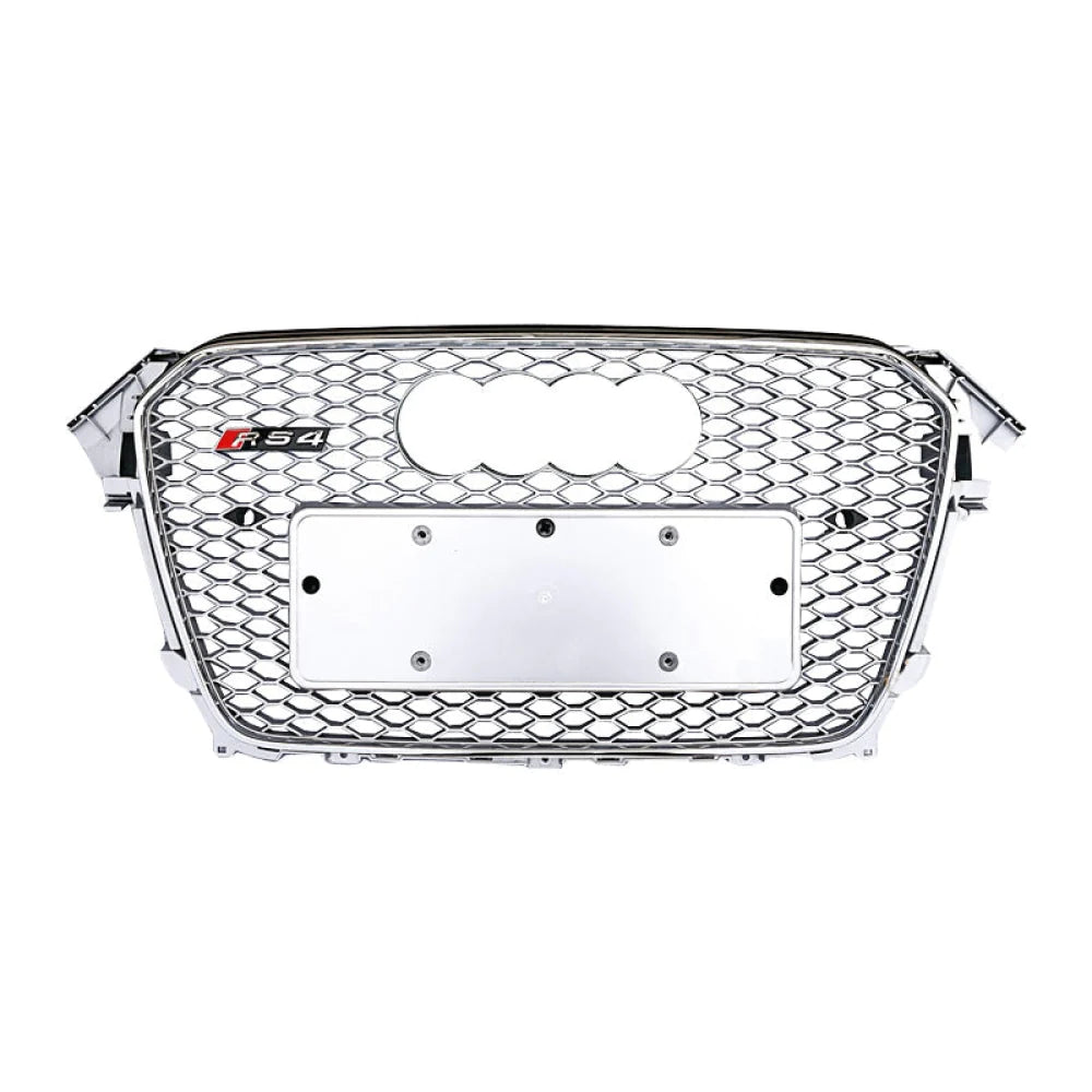 2013 Audi RS4 Honeycomb Grille With No Quattro Badge Silver Mesh Silver Frame