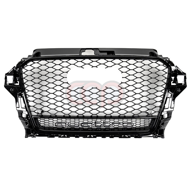 2014-2016 Audi RS3 Honeycomb Grille - Quattro | 8V Audi A3/S3 Black Frame Black Mesh Black Lower Frame