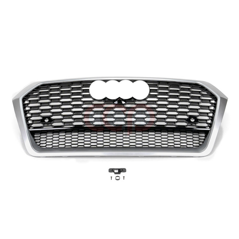 2018-2020 FY B9 Audi RSQ5 Honeycomb Grille Lower Frame Quattro | B9 Audi Q5/SQ5 Silver Frame Gloss Black Mesh with Lower Frame