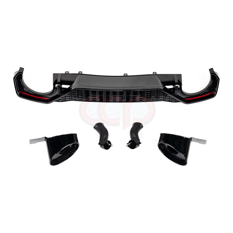 2019-2024 C8 Audi A7 S-Line/S7 - CAP Gloss Black RS7 Style Rear Diffuser with RS Exhaust Tips