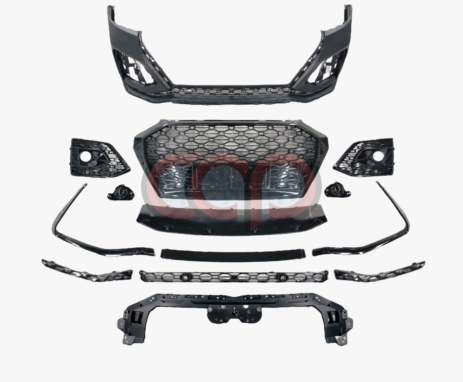 2021-2025 B9.5/FY.5 Audi Q5/SQ5 CAP Front Bumper | RS RSQ5 RSQ8 Style B9.5 RS Plain Grille (Black Frame Black Mesh)