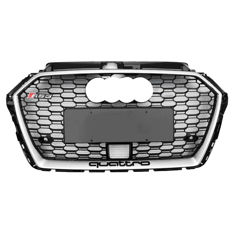 2017-2020 Audi RS3 Honeycomb Grille | 8V.5 Audi A3/S3 With ACC Silver Frame Black Mesh