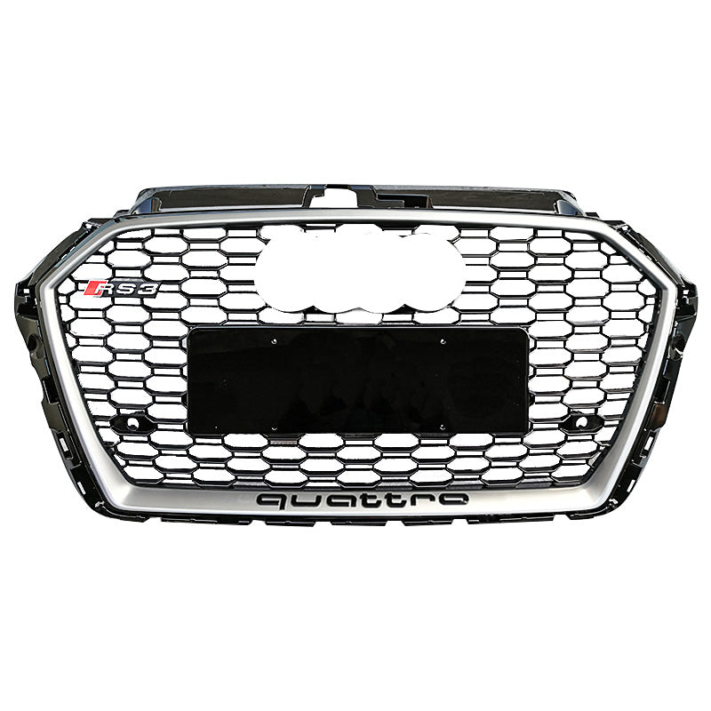 2017-2020 Audi RS3 Honeycomb Grille | 8V.5 Audi A3/S3 Non ACC Silver Frame Black Mesh