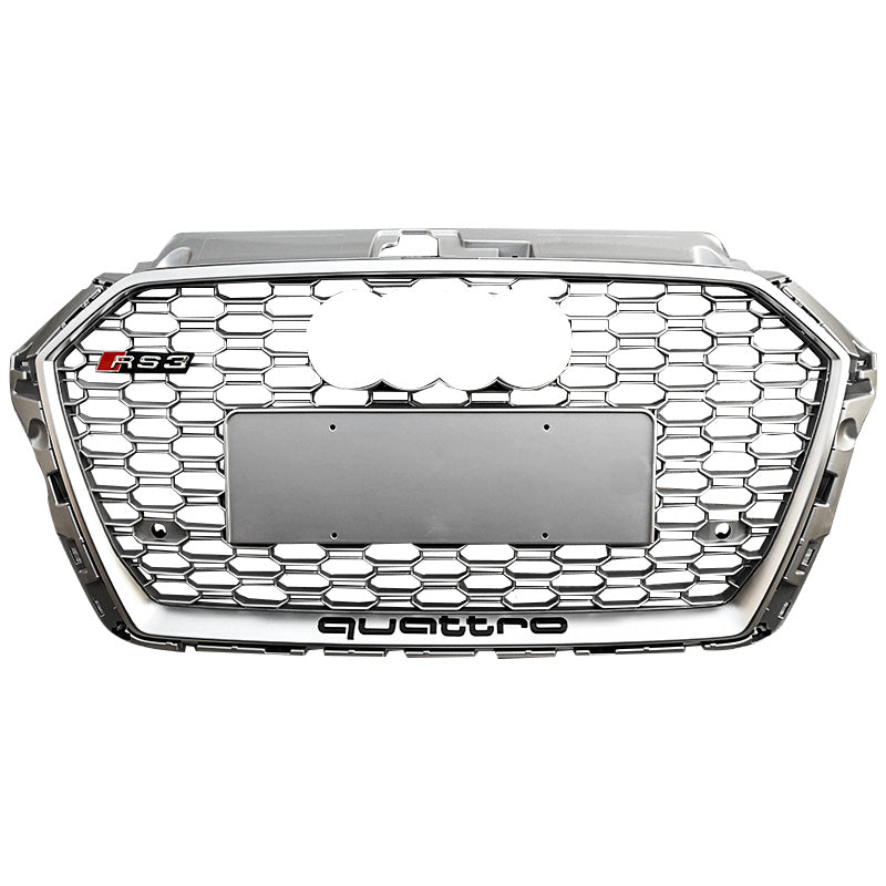 2017-2020 Audi RS3 Honeycomb Grille | 8V.5 Audi A3/S3 Silver Frame Silver Mesh